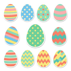 Set of Colorful Patterned Easter Eggs Vector Illustration. Bright Spring Holiday Clip Art Collection Isolated on White.