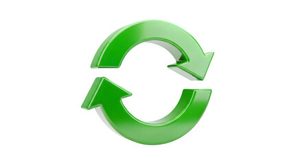 Green recycling symbol with arrows on black background