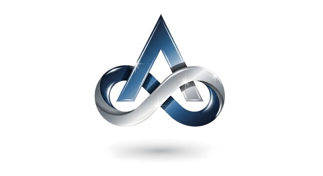 A silver and blue logo featuring an intertwined infinity symbol and a pointed shape viewed from the front