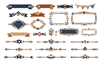 北欧風 幾何学フォークアートのリボン・フレーム・飾り罫セット