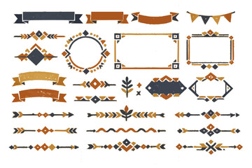 北欧風 幾何学フォークアートのリボン・フレーム・飾り罫セット