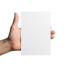 Obraz premium A hand holding a blank white card isolated on transparent background