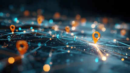 Abstract illustration of map pins and network connections