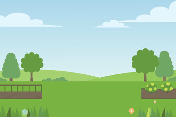 A simple flat design illustration depicts a peaceful green landscape scene high quality