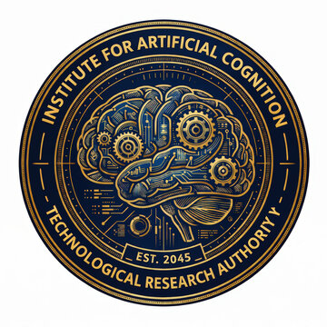 Futuristic AI Brain Seal Design: Institute for Artificial Cognition, Tech Authority Est. 2045