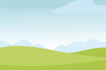 Naklejka premium A simple colorful landscape illustration featuring rolling hills and a blue sky