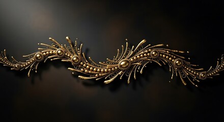 Obraz premium Abstract golden ornament curving across black surface decorative element