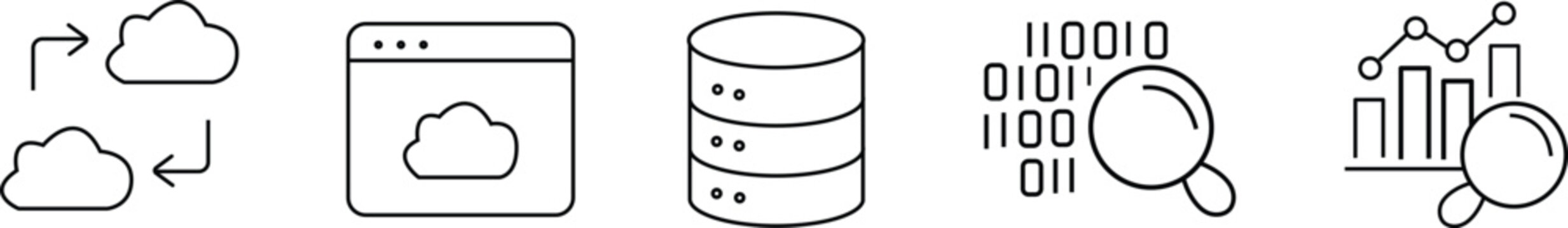 Big data line editable icon set for data analysis and visualization tools
