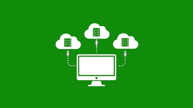 Cloud Computing Data Transfer Animation &ndash; Desktop PC and Server Sync (Green Screen & Black Background)