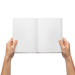 Obraz premium Hands holding a blank book ready for writing or reading isolated on transparent background