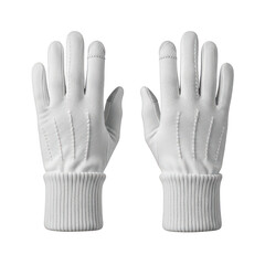 Obraz premium A pair of white knitted gloves with intricate patterns on the back isolated on transparent background
