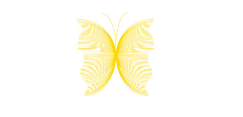 Elegant Yellow Butterfly Illustration Isolated on White Background - Minimalist Symmetrical Wing Graphic for Nature Inspired Design, Modern Branding, and Spring Season Aesthetic Digital Art.