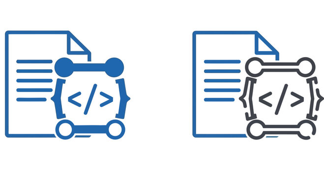 Coding icon set with brackets and code symbol on document file for programming and software development