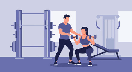 Fototapeta premium Man and woman working out with dumbbells at the gym together exercising