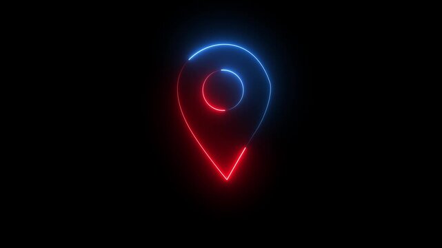 Abstract neon location icon fast tracking map pin icon animation. searching place address travel direction road signs map circle animated. Navigation, pointer, location, map, GPS, direction.
