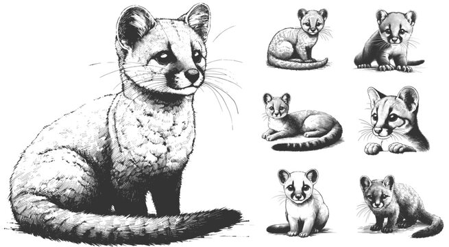 Madagascar&rsquo;s Hunter Fossa linework ink sketch hand drawn pen drawing vector illustration svg