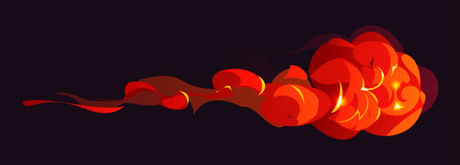 Cartoon magic red smoke vfx effect. Vector glowing fiery cloud with orange and red abstract explosion. Hot flame burst with bright light and dynamic rounded shapes, fantasy, magic, or attack action © Vector Tradition