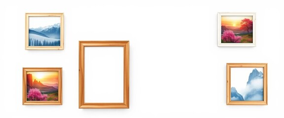 Empty picture frame mockup on white background, various angles,   digital,  border