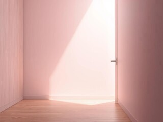 Ethereal glow from a blank screen invites touch, a silent promise near a smooth, wood grain door,  digital interface,  muted tones