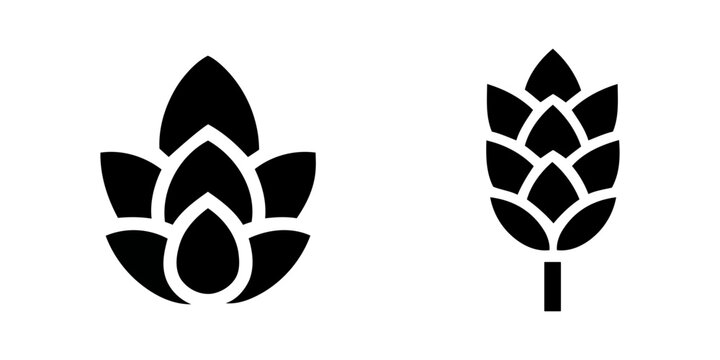 Minimalist craft beer hops and wheat grain icons silhouette set. set of black silhouettes of leaves