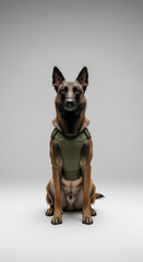 Obraz premium belgian malinois, k9 dog, working dog, service dog, tactical vest, police dog, military dog, security, protection, loyalty, discipline, dog, animal, studio shot, sitting, malinois, canine, mammal, pet