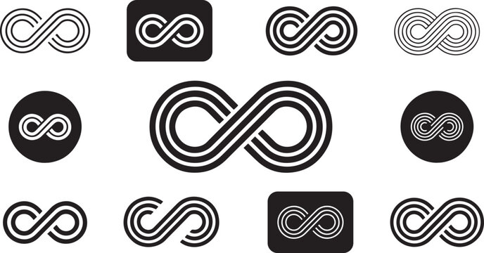 Infinity icon set &ndash; Infinity, eternity, endless, loop symbols, unlimited collection icons, flat style &ndash; stock vecto