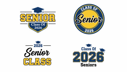 Graduation ceremony decorations with senior class signs and logos on a table