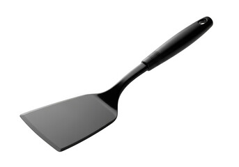 Black spatula with handle for cooking and serving food isolated on transparent background