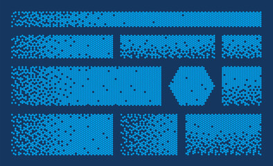 Abstract Background Texture Set With Hexagonal Dot Patterns Isolated On A Dark Background. Vector Illustration.