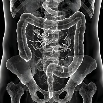 Pinworm Infection in Human Intestine &ndash; Medical Illustration. 