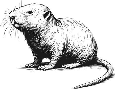 Bare and Bold Naked Mole Rat linework ink sketch hand drawn pen drawing vector illustration background
