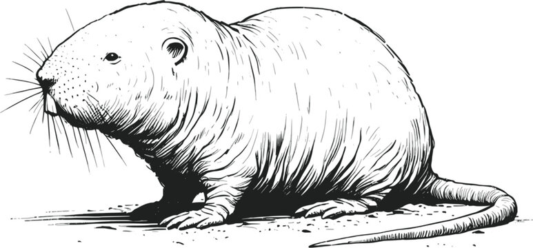 Minimal Naked Mole Rat linework ink sketch hand drawn pen drawing vector illustration