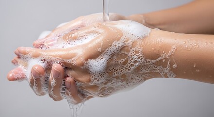 Fototapeta premium Hands receiving water during vigorous cleansing routine for proper hygiene
