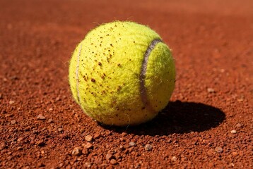 Tennis Ball on Red Clay Court