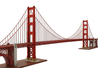 Golden gate bridge model on transparent background with iconic red towers and cables © NURUNNAHAR