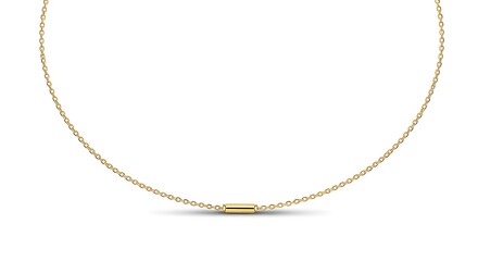 Delicate gold chain necklace with a small cylindrical bead, minimalist design.