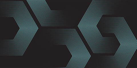 Dynamic turquoise neon hexagonal lines form a striking geometric pattern on a black background, evoking modern technology, futuristic design, and digital aesthetics © Ismatil