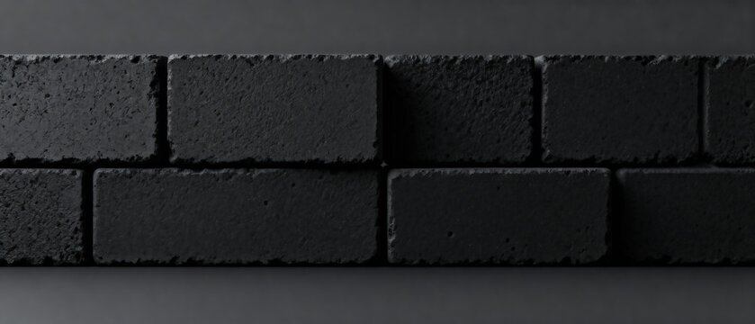 A close-up, high-angle view of a textured row of black bricks laid in a minimalist pattern against a dark, matte background, emphasizing depth and shadow., high resolution professional stock ima siyam