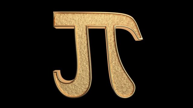 Pi symbol mathematics gold shiny texture 3d render transparent background ideal for educational content, scientific presentations, or elegant design projects.