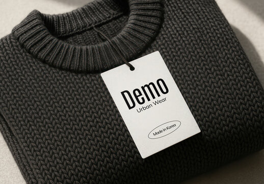 Stylish Knitted Sweater With Tag Mockup PSD