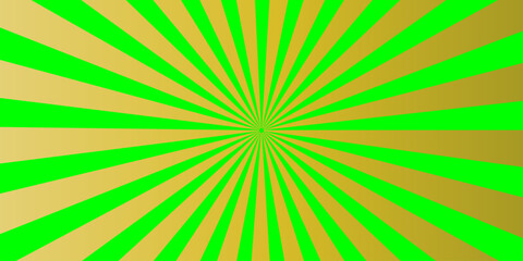 Obraz premium Vintage retro sunburst background with radial green and orange stripes featuring a grunge texture and summer sunrise rays in a vector illustration wallpaper design