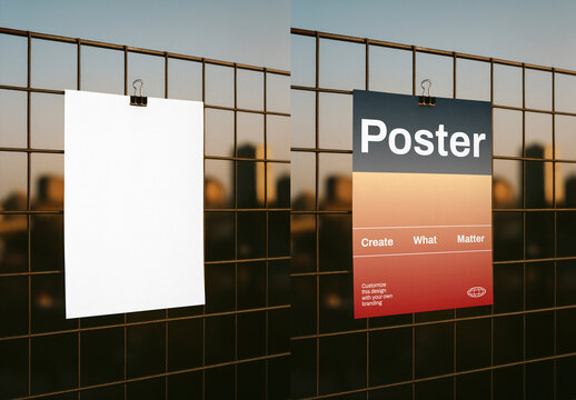Blank And Designed Posters Mockup Displayed PSD