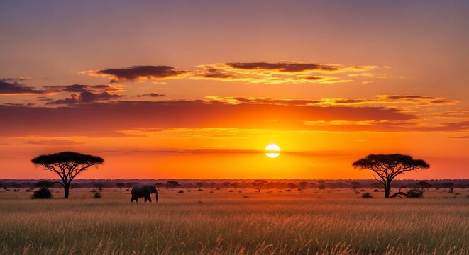 African sunset landscape silhouette trees