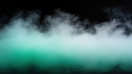 Fototapeta premium Mystical turquoise fog hovering over a dark horizon and teal sea surface