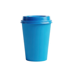 A bright blue disposable coffee cup with a white interior and a blue lid. isolated on transparent background
