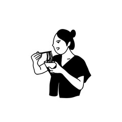 Minimalist Line Art Person Eating Noodles