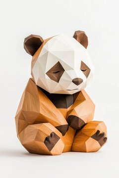 A low polygon style representation of a panda, isolate on white background, offering a modern artistic touch.