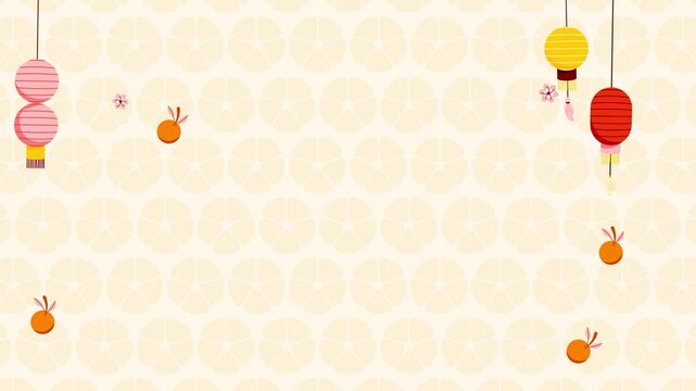 Lunar New Year Celebration with Lanterns and Oranges Animation Video Background 