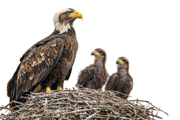 A family of eagles, isolate on white background, symbolizing strength and unity. PNG