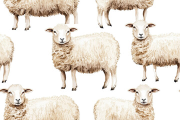 A watercolor seamless pattern of sheep, isolate on white background, featuring soft brushstrokes and calming colors. PNG